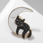 Значок «Кот», на Луне, чёрно-белый в золоте - Фото 1