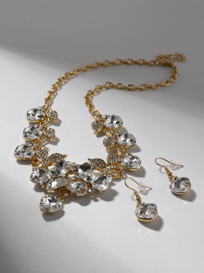 Набор 2 предмета: серьги, колье «Вернисаж» сердце и цветы, цвет белый в золоте, 42 см