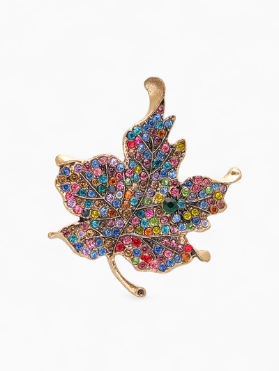 Брошь «Лист кленовый» драгоценный, цветная в чернёном золоте