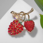 Брошь «Клубнички» на веточке, цветная в золоте - Фото 1