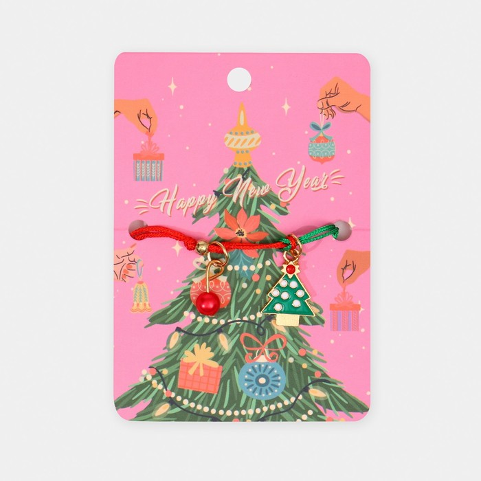 Браслет «Новогодний» ель с бусинкой, цвет красно-зелёный, 6 см - Фото 1