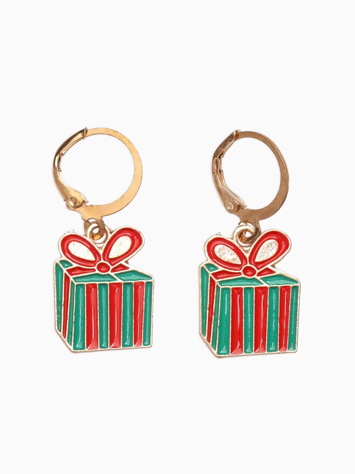 Серьги висячие «Новогодние» подарок с бантом, цвет красно-зелёный в золоте - Фото 1