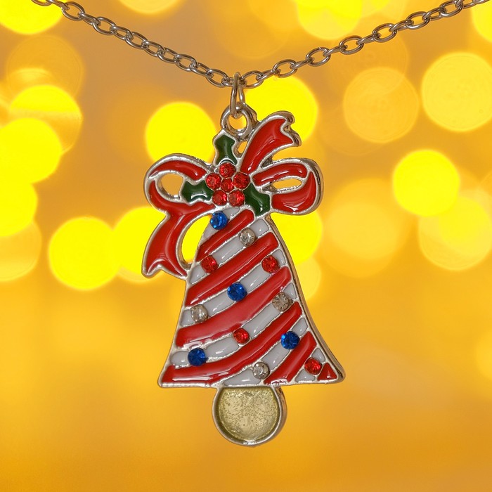 Кулон "Рождественский" колокольчик, цветной в серебре, 46 см - Фото 1