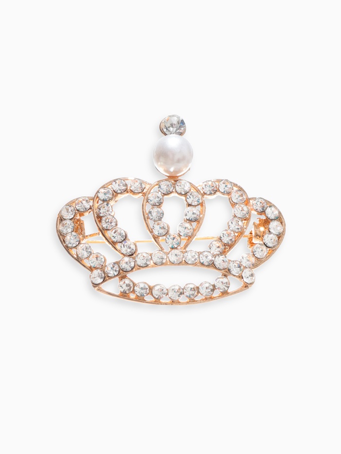 Брошь «Корона» монарха, цвет белый в золоте - Фото 1