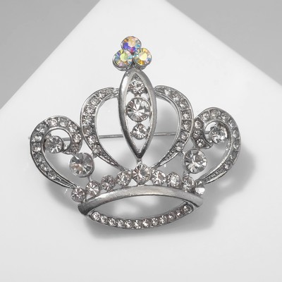 Брошь «Корона» с завитками, цвет белый в серебре