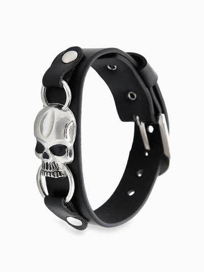 Браслет унисекс «Ремень» череп, цвет чёрный с серебром, 26 см