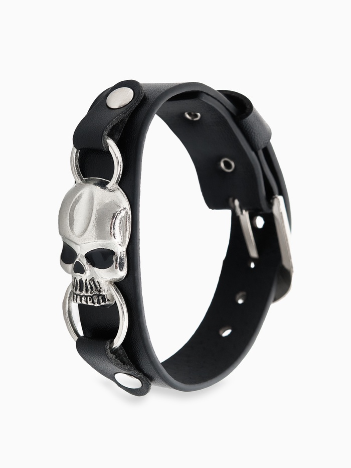 Браслет унисекс «Ремень» череп, цвет чёрный с серебром, 26 см - Фото 1