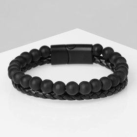 Браслет унисекс «Мощь» шарики, цвет чёрный с чёрным металлом, 21,5 см