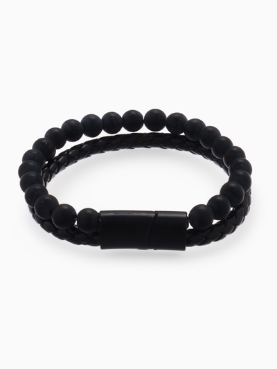 Браслет унисекс «Мощь» шарики, цвет чёрный с чёрным металлом, 21.5 см