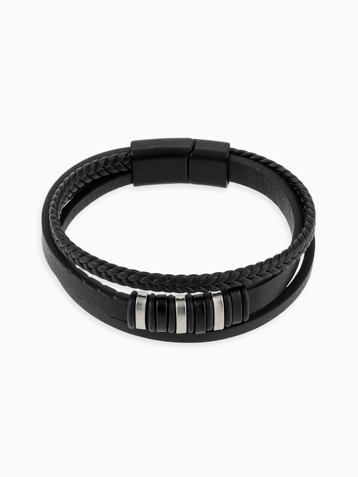 Браслет унисекс «Мощь» три звена, цвет чёрный с чёрно-серебряным металлом, 21.5 см - Фото 1