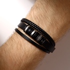 Браслет унисекс «Мощь» три звена, цвет чёрный с чёрно-серебряным металлом, 21.5 см - Фото 2