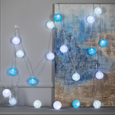 УЦЕНКА Гирлянда «Нить» 5 м с насадками «Клубки пастельные», IP20, прозрачная нить, 20 LED, свечение белое, 220 В