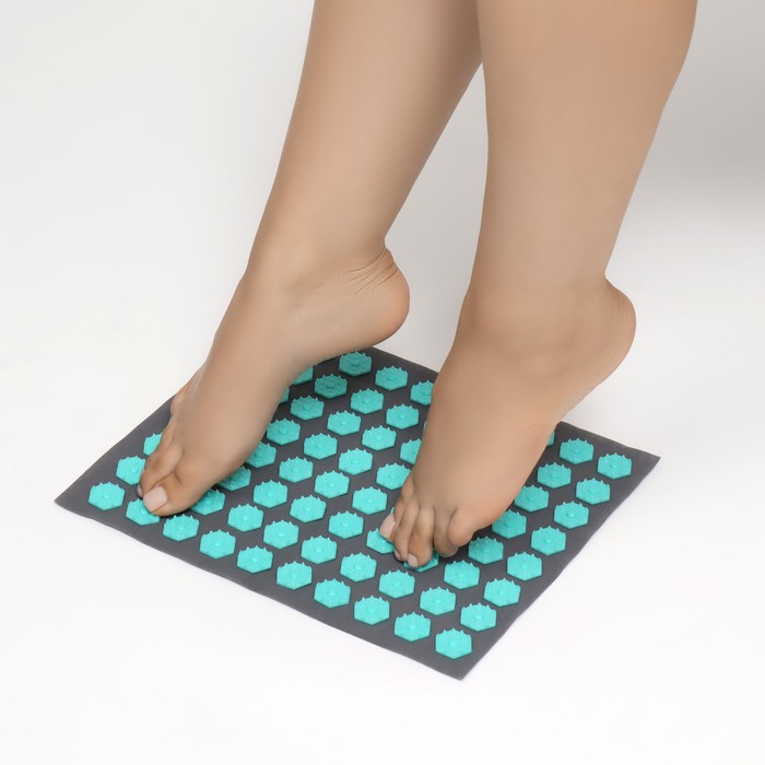 Ипликатор-коврик, основа спанбонд, 80 модулей, 32 × 26 см, цвет тёмно-серый/бирюзовый 29601