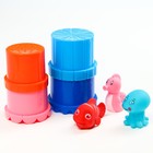 Набор игрушек для игры в ванне: пирамидка 4 шт + 3 пвх игрушки, виды и цвет МИКС - фото 9842283