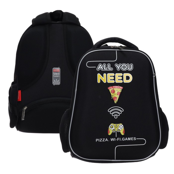 

Рюкзак каркасный 38 х 29 х 12,5 см, Hatber Ergonomic light "All you need…", чёрный/жёлтый NRk_71035