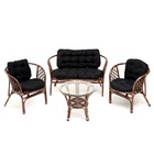 Набор садовой мебели "Bagama": 2 кресла, 1 диван, 1 стол, ротанг тёмный, подушки чёрные - фото 2102525