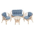 Набор садовой мебели "Bagama": 2 кресла, диван, стол, ротанг светлый, подушки серо-голубые - фото 9843482