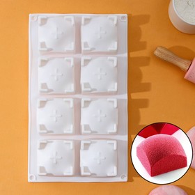 Форма силиконовая для выпечки и муссовых десертов KONFINETTA «Квадро», 29,5×17×4 см, 8 ячеек, ячейка 6×6×4 см, цвет белый