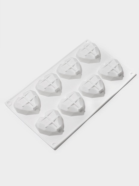 Форма для муссовых десертов и выпечки KONFINETTA «Сердце», силикон, 29×17×2 см, 8 ячеек, белая