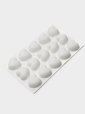 Форма для муссовых десертов и выпечки KONFINETTA «Сердца», 29.8×17.3×2.5 см, 15 ячеек (5×4.6 см), силикон, белая