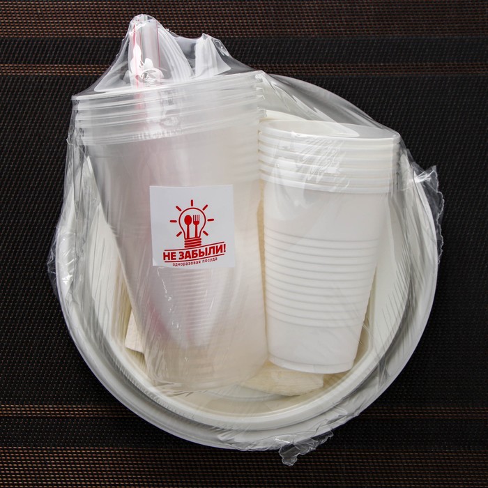 Набор одноразовой посуды на 6 персон «Биг-Пак №1», тарелки глубокие, тарелки плоские, стаканчики: 200 мл, 300 мл, 500 мл, вилки, ножи, ложки, трубочки, бумажные салфетки, зубочистки, цвет белый - фото 1908942439
