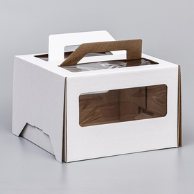 Коробка под торт 2 окна, с ручками, белая, 22 х 22 х 15 см