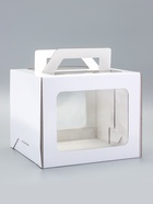 Коробка под торт 2 окна, с ручками, жемчуг, глянцевая, 24 х 24 х 20 см - фото 809222427