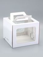 Коробка под торт 2 окна, с ручками, жемчуг, глянцевая, 24 х 24 х 20 см - фото 809222428