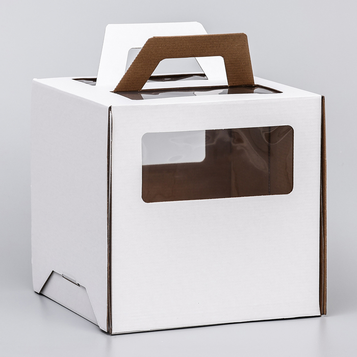 Коробка под торт 2 окна, с ручками, белая, 24×24×24 - Фото 1
