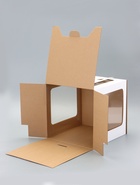 Коробка под торт 2 окна, с ручками, белая, 24×24×24  (артикул 9095458)  большой выбор товаров оптом и в розницу по низким ценам с доставкой