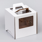 Коробка под торт 2 окна, с ручками, белая, 26 х 26 х 26 см - Фото 2