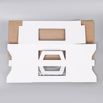 Коробка под торт 2 окна, с ручками, белая, 30×30×20 см