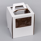 Коробка под торт 2 окна, с ручками, белая, 26×26×30 см - Фото 3