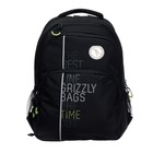 Рюкзак молодёжный Grizzly, 45 х 32 х 23 см, эргономичная спинка, чёрный, салатовый - фото 9585625