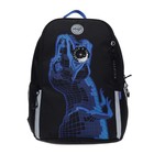Рюкзак школьный Grizzly "Дино", 38 х 29 х 17.5 см, эргономичная спинка, чёрный/синий - фото 24476521