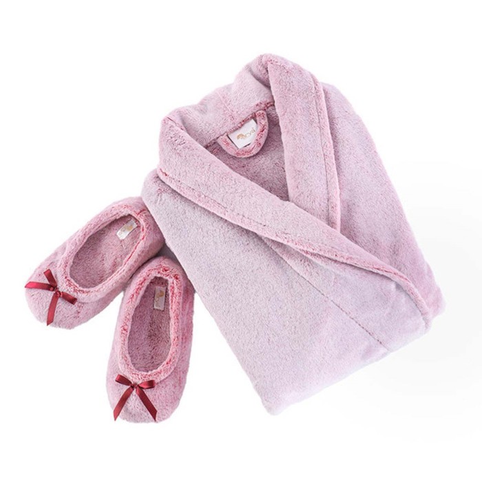 Халат женский с тапочками, размер M, цвет красный