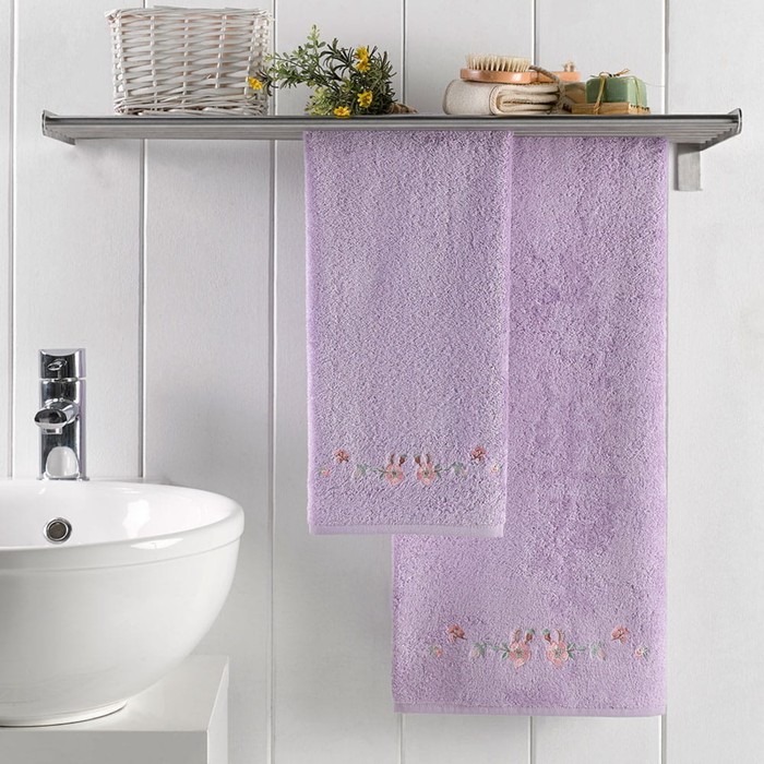 Набор полотенец, размер 50x90 см 70x140 см, цвет лиловый 2 шт - Фото 1
