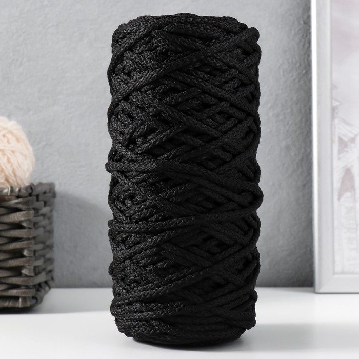 Шнур для вязания 100% полиэфир, ширина 5 мм 100м (чёрный) - Фото 1
