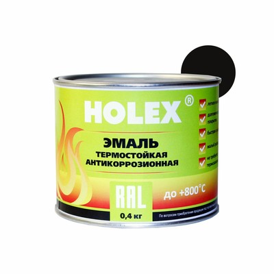 Эмаль антикоррозионная термостойкая Holex, до 800°С RAL 9004, черная, 0.4 кг