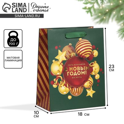 Пакет подарочный новогодний ламинированный «С Новым годом», MS 18×23×10 см