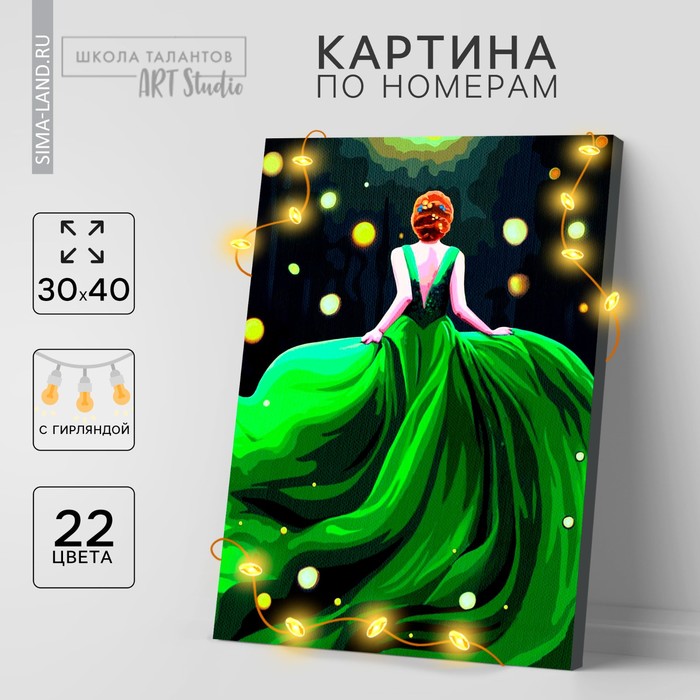 

Картина по номерам на раме, с гирляндой «Платье», 30х40 см