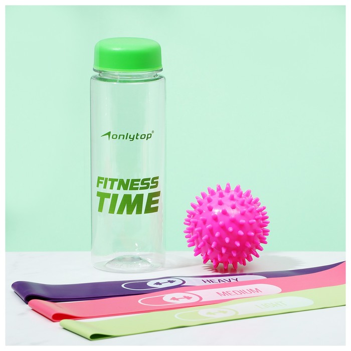 Набор для фитнеса ONLYTOP «На тренировке»: 3 фитнес-резинки, бутылка для воды, массажный мяч - Фото 1