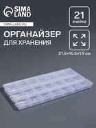 Органайзер для хранения мелочей, 21 отделение, 21.5×10.5×1.9 см, прозрачный - Фото 1