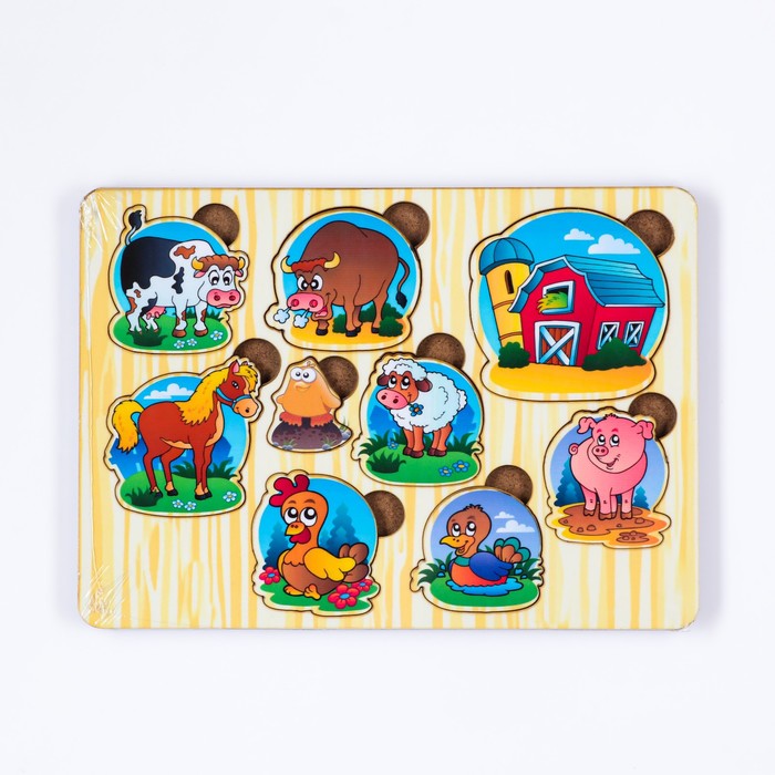 Пазлы деревянные "Домашние животные", 10 деталей, 20х14.5 см 55267