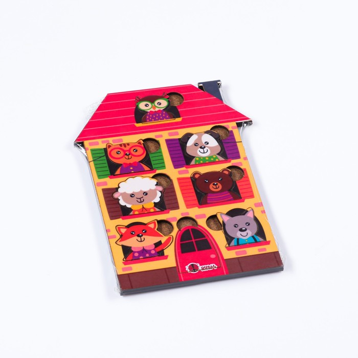 Пазлы деревянные "Животные в домике", 9 деталей, 19.5х14.5 см 55268