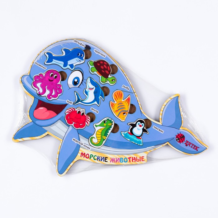 Пазлы деревянные "Морские животные", 9 деталей, 29х19 см, 1 сорт 55270