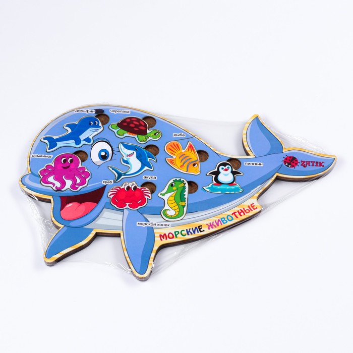 Пазлы деревянные "Морские животные", 9 деталей, 29х19 см, 1 сорт 55270