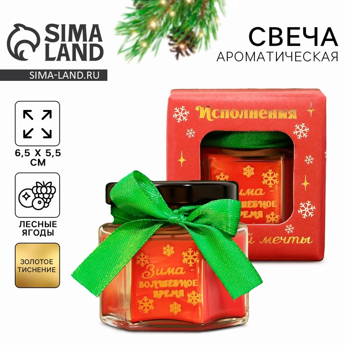 Ароматическая свеча новогодняя в банке «Зима - волшебное время», лесные ягоды, 5.5×6.5 см - Фото 1