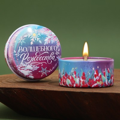 Новогодняя свеча в железной банке «Волшебного рождества», аромат ваниль, диам. 4,8 см
