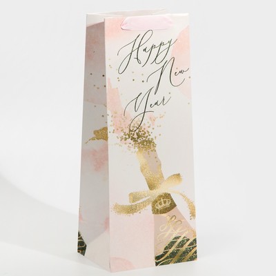 Пакет новогодний подарочный под бутылку Happy New Year, 13 х 36 х 10 см